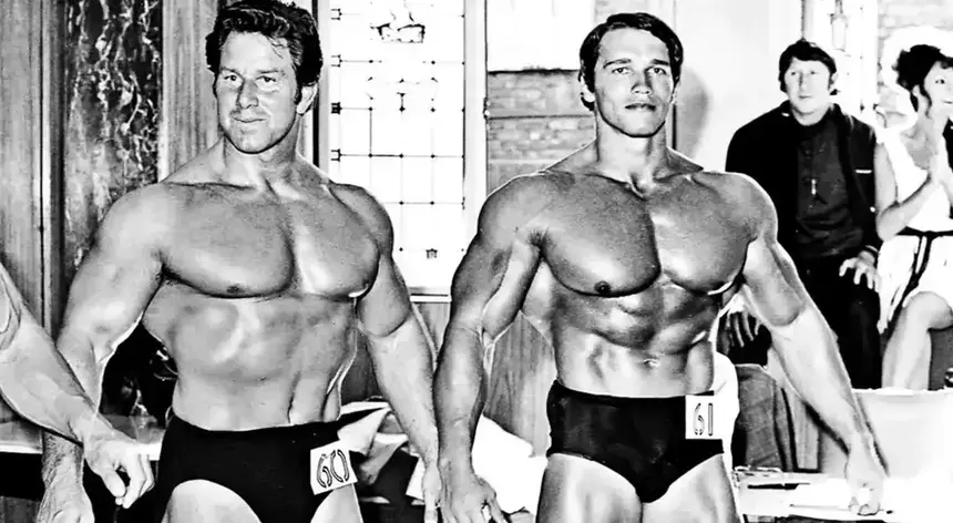 Reg Park competes against a young Arnold Schwarzenegger
